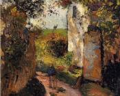 卡米耶 毕沙罗 : A Peasant in the Lane at l'Hermitage, Pontoise